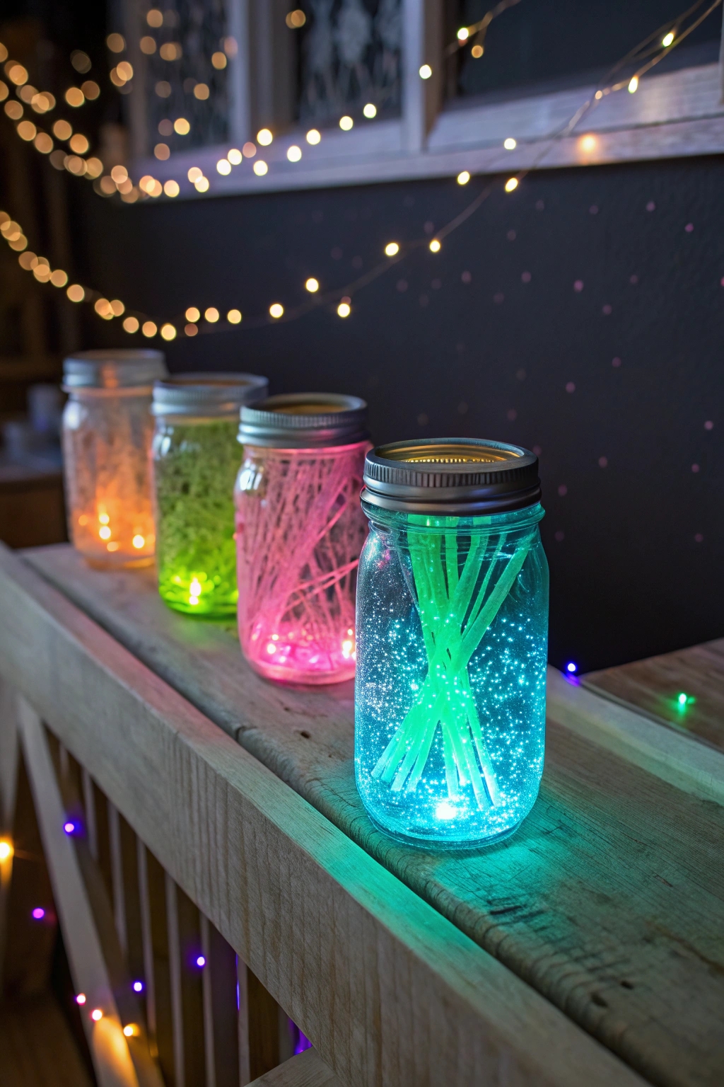 luminous jars with glowsticks