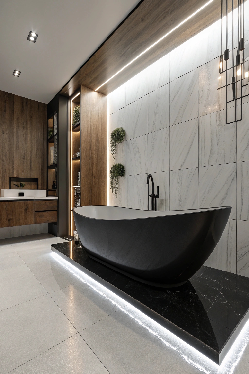 modern bathtub with lighting