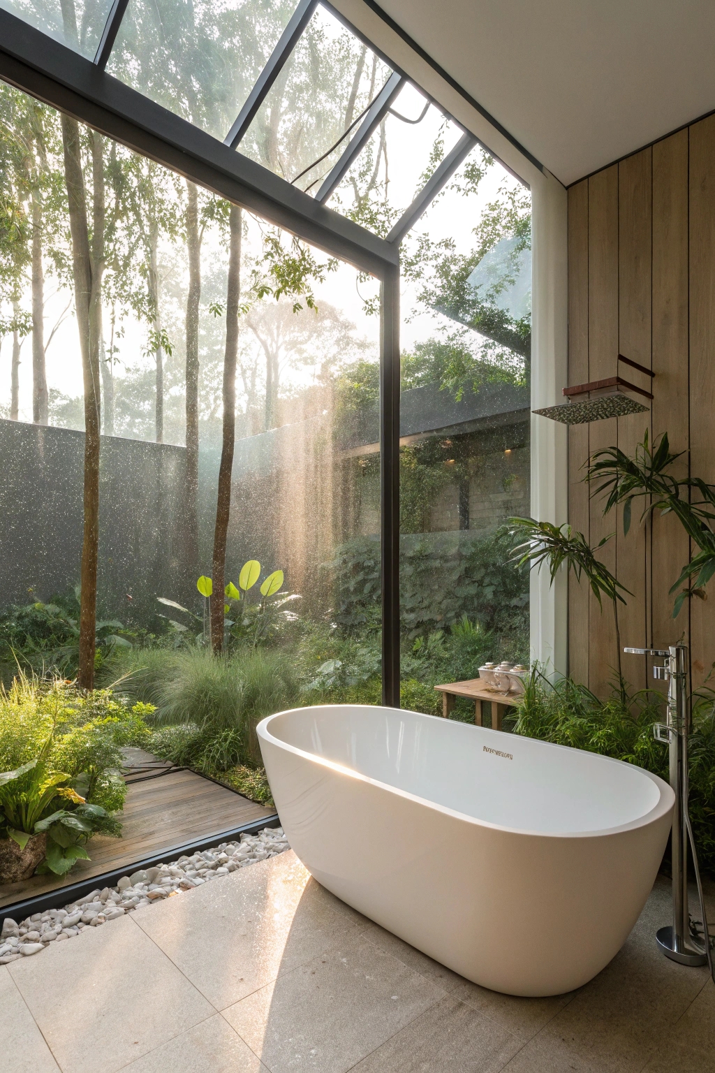 nature themed glass tub enclosure