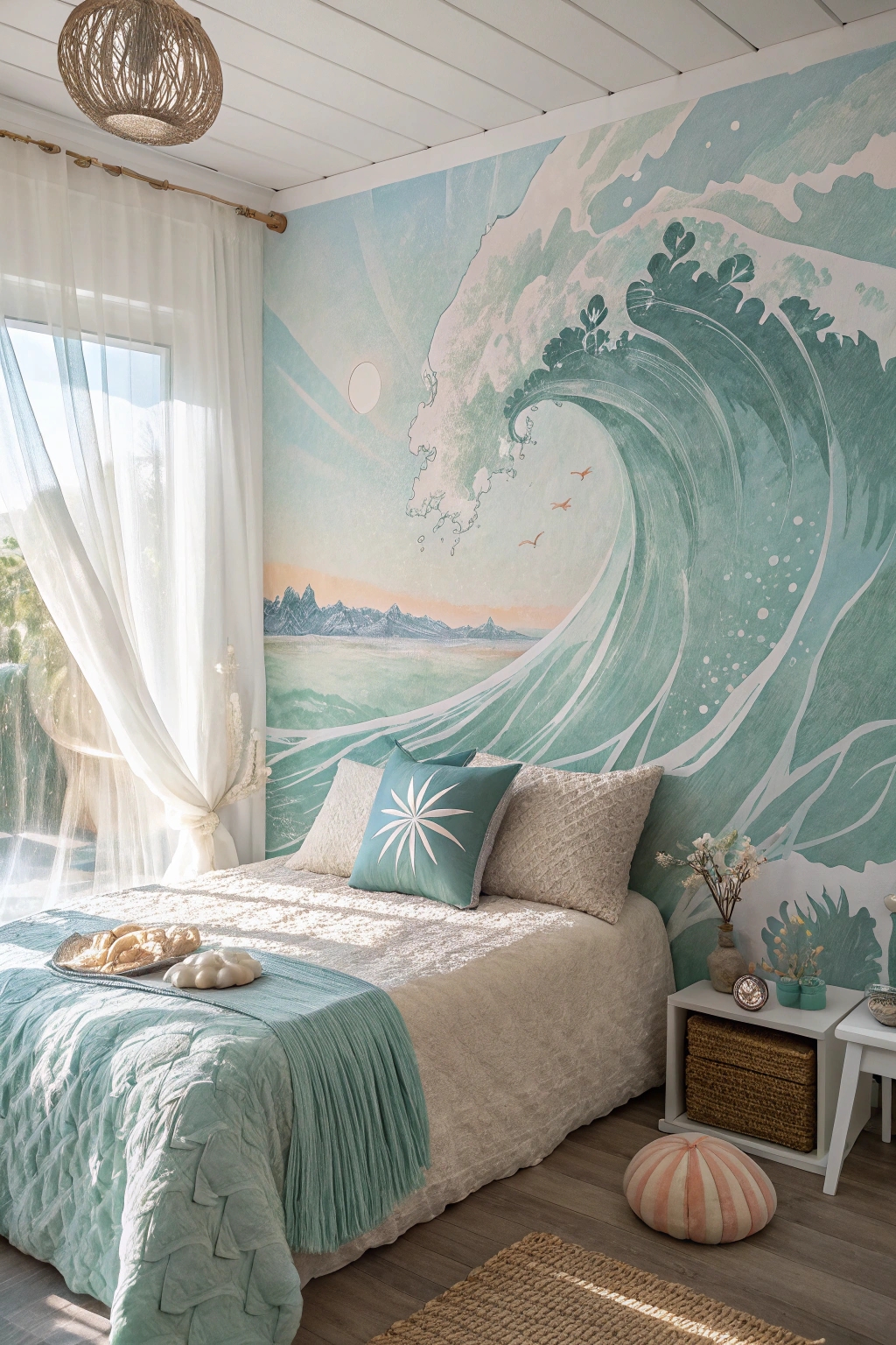 ocean wave mural art