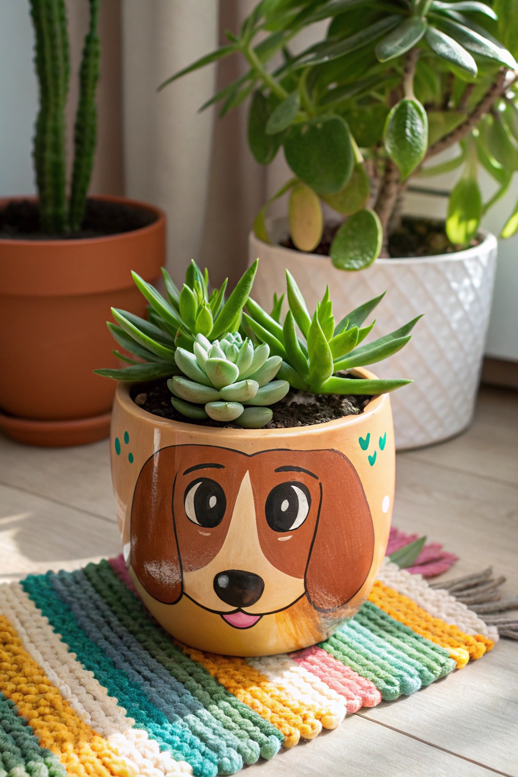 playful dog flower pot