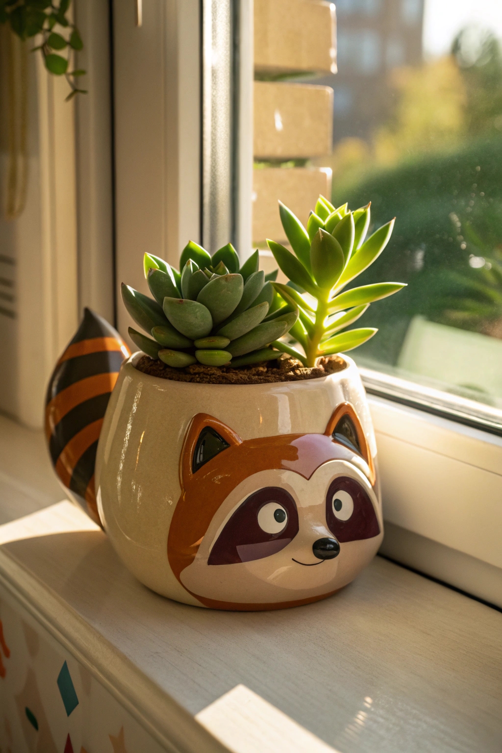 playful raccoon themed planter