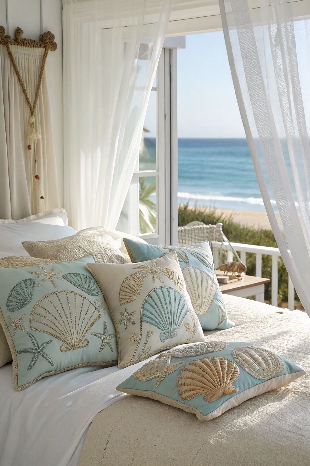 seashell themed decorative pillows