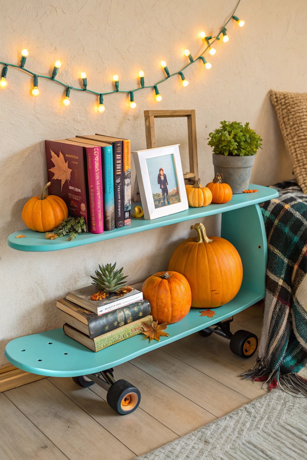 seasonal skateboard shelf decor