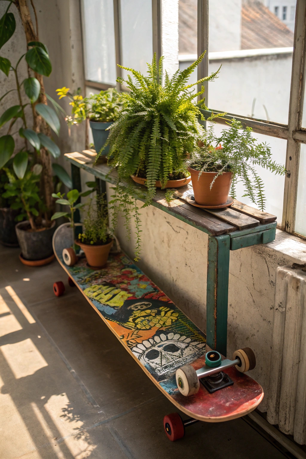 skateboard shelf plant display