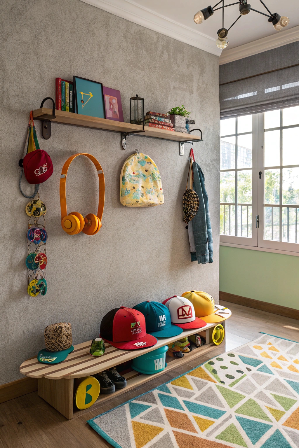 skateboard shelf with hooks