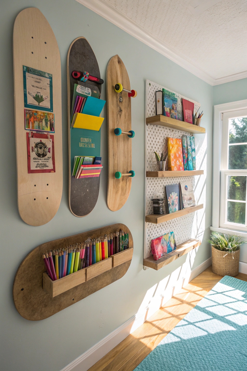 skateboard shelves for organization