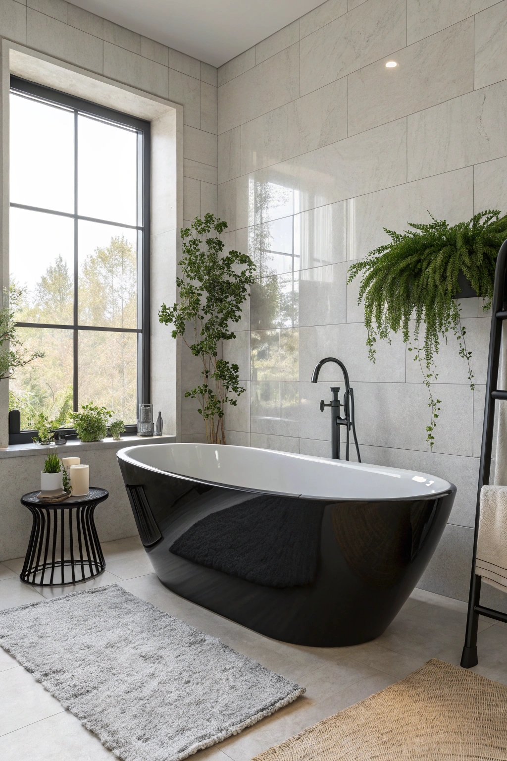 sleek oval black bathtub