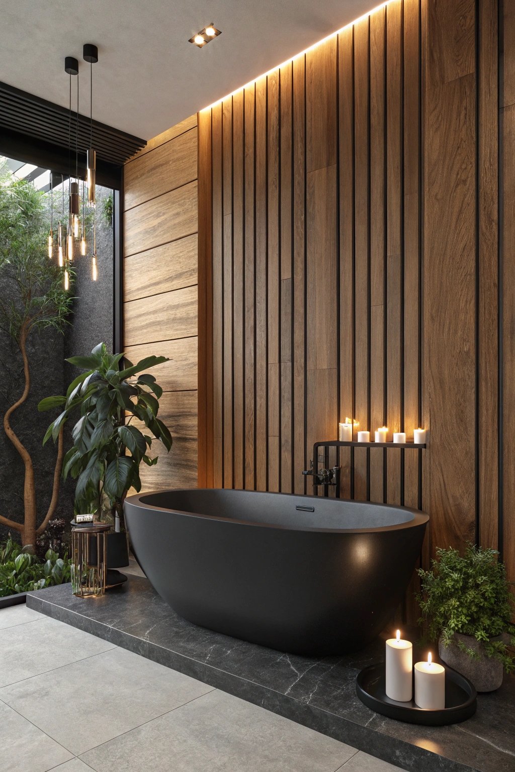 sleek tub with wood