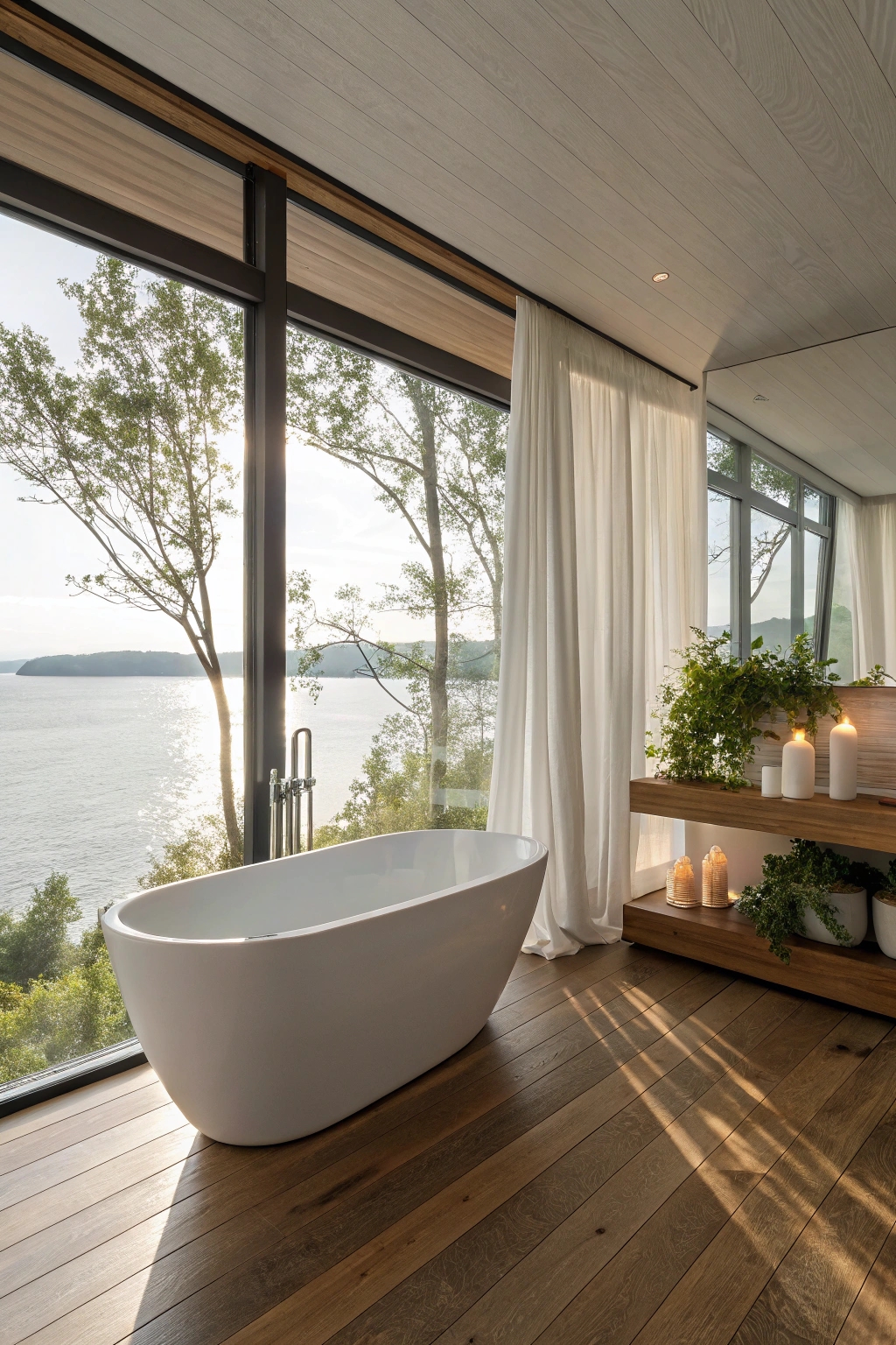 sunlit room with tub