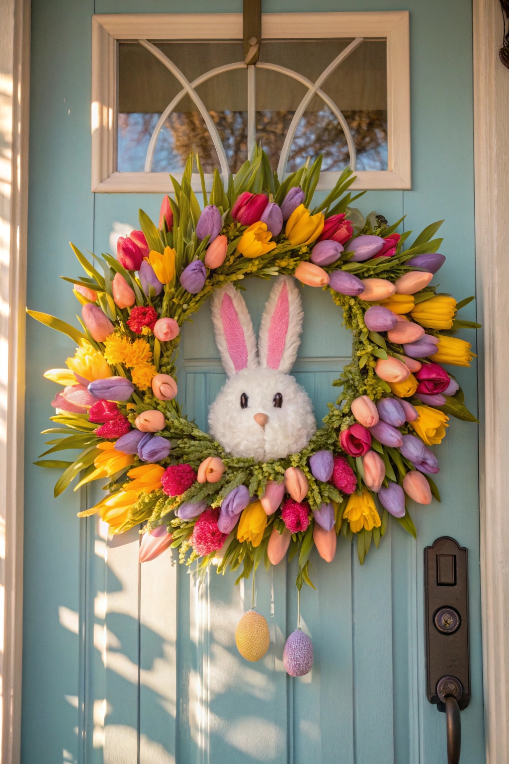 tulip decorated bunny wreath