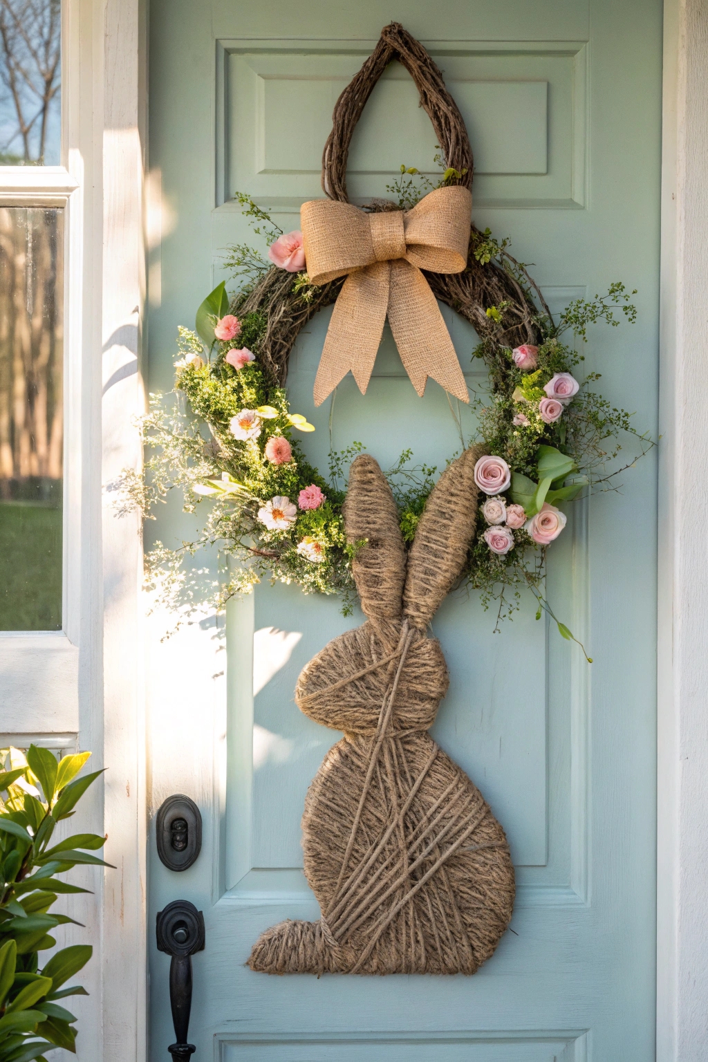 twine wrapped bunny wreath decoration