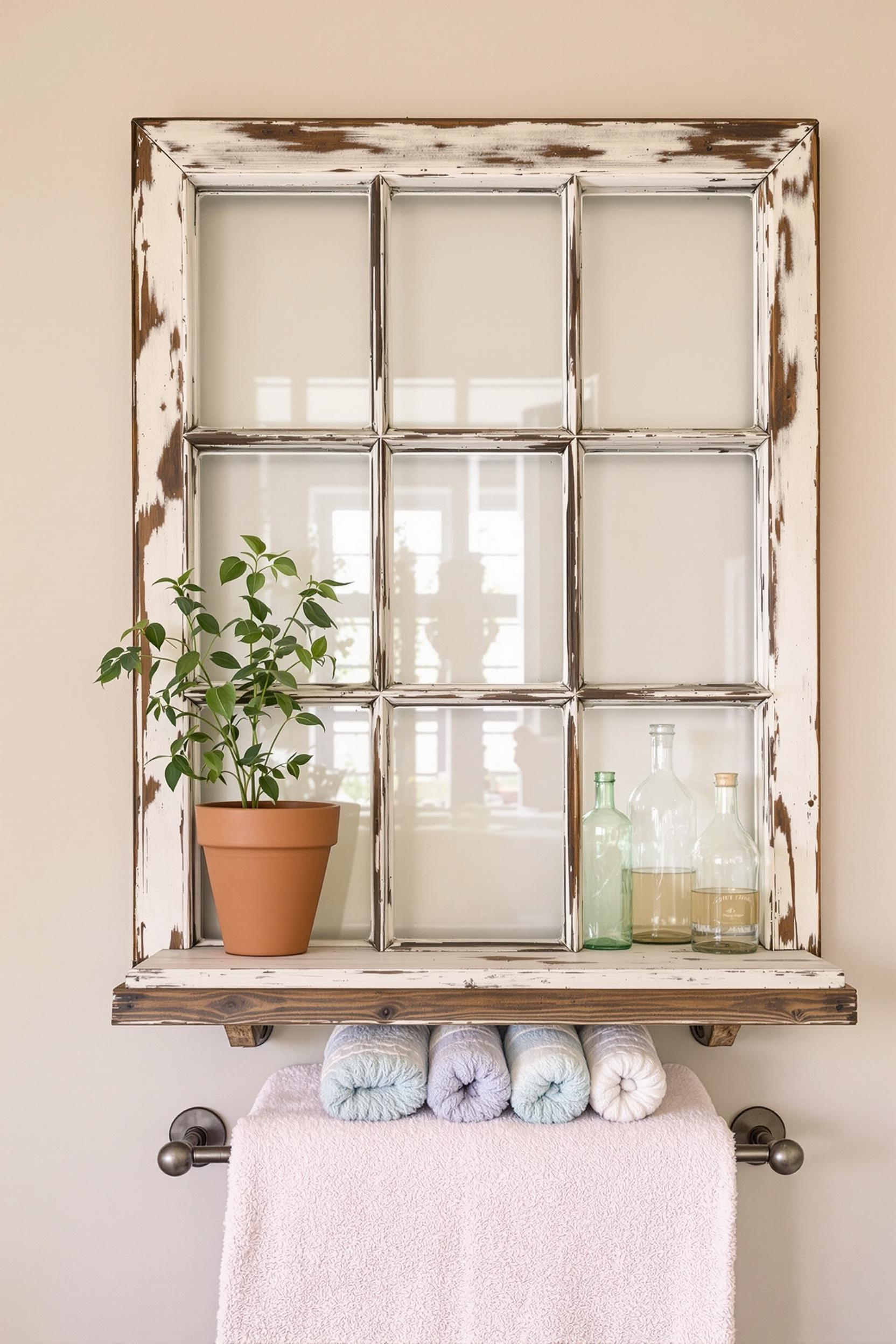 upcycled window frame shelf