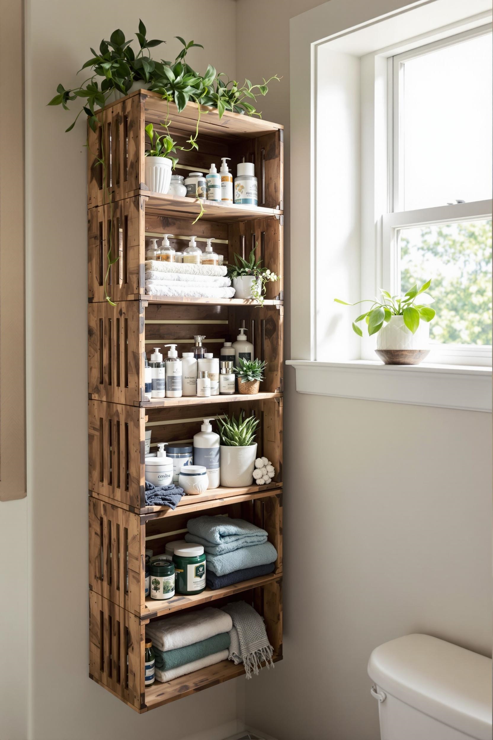 upcycled wooden storage shelves