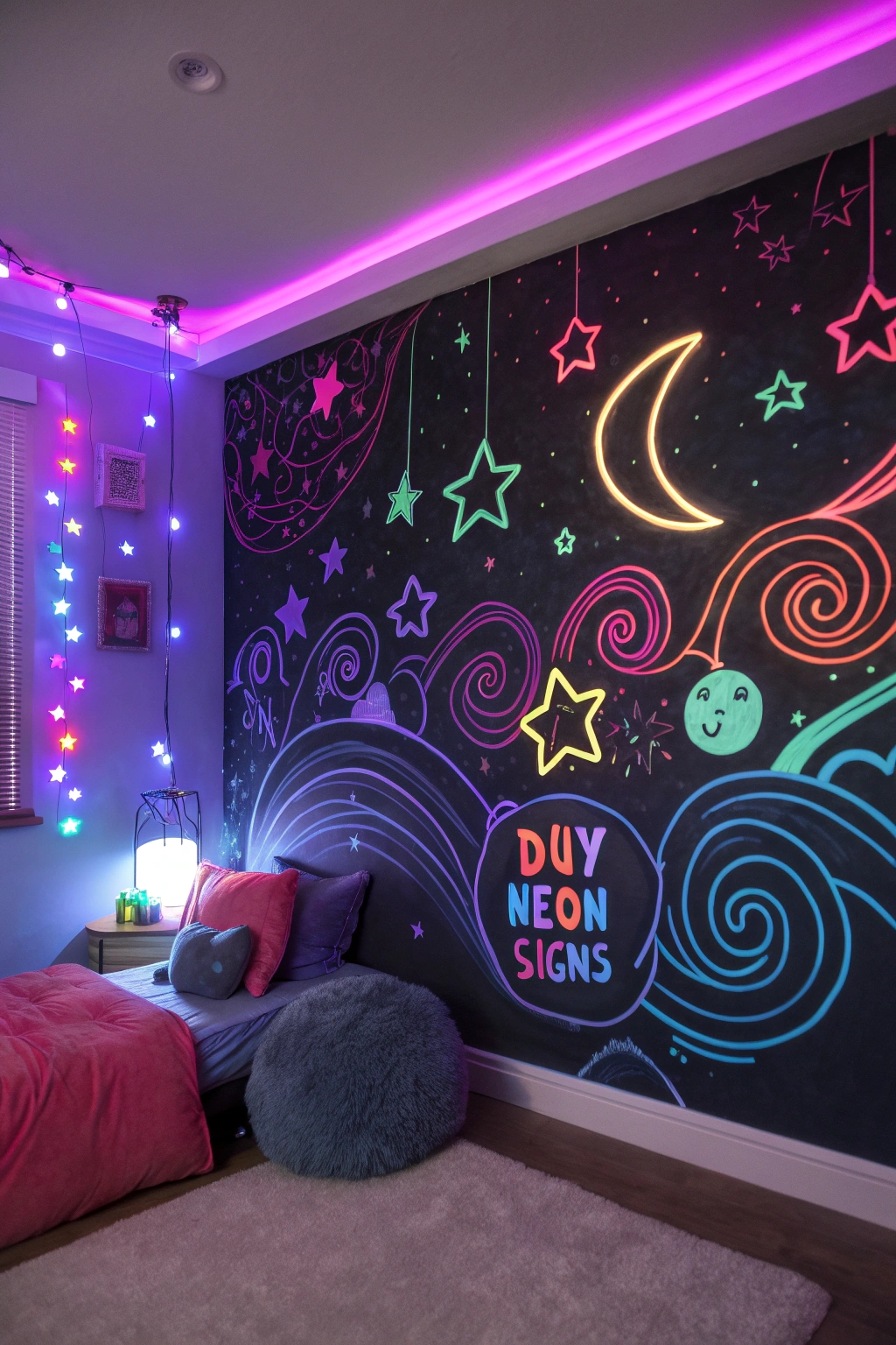 vibrant illuminated dreamscape mural