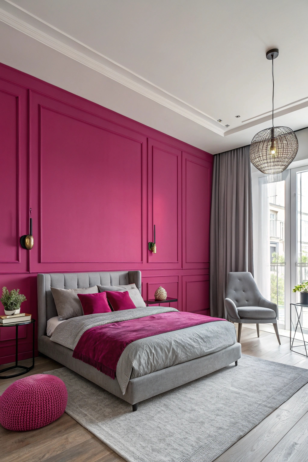 vibrant pink and muted gray