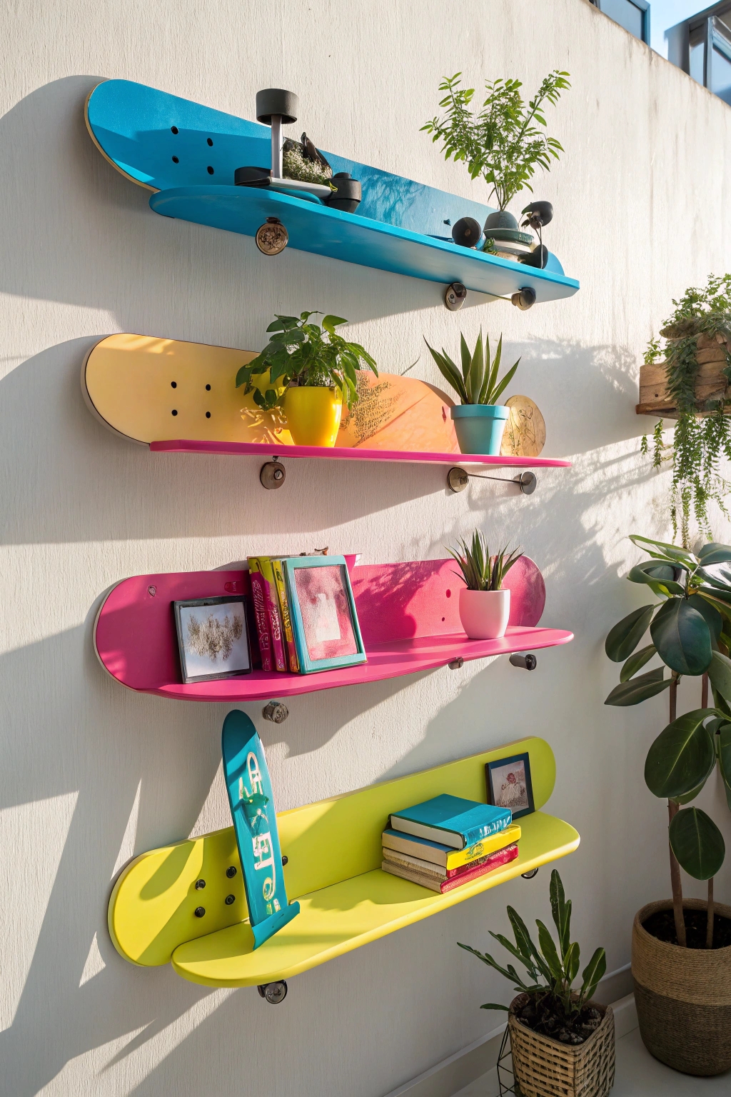 vibrant skateboard shelf decor