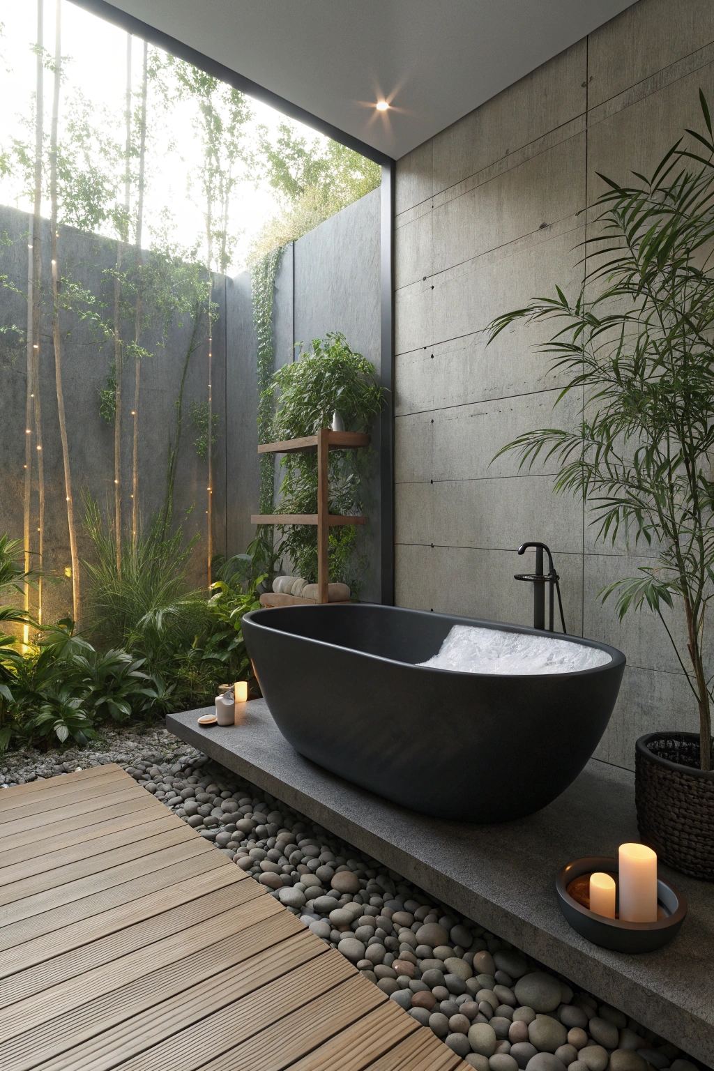 zen inspired black bathtub