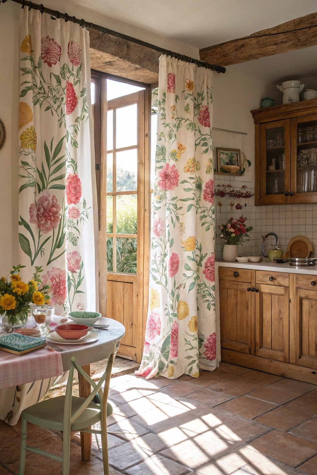 colorful floral window treatments