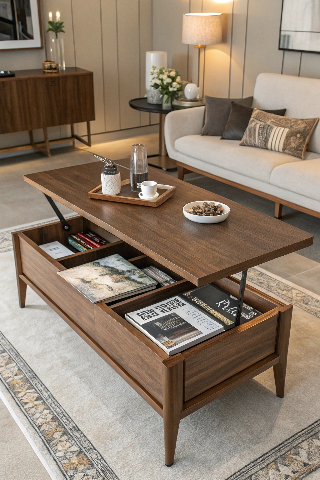 hidden shelves coffee table