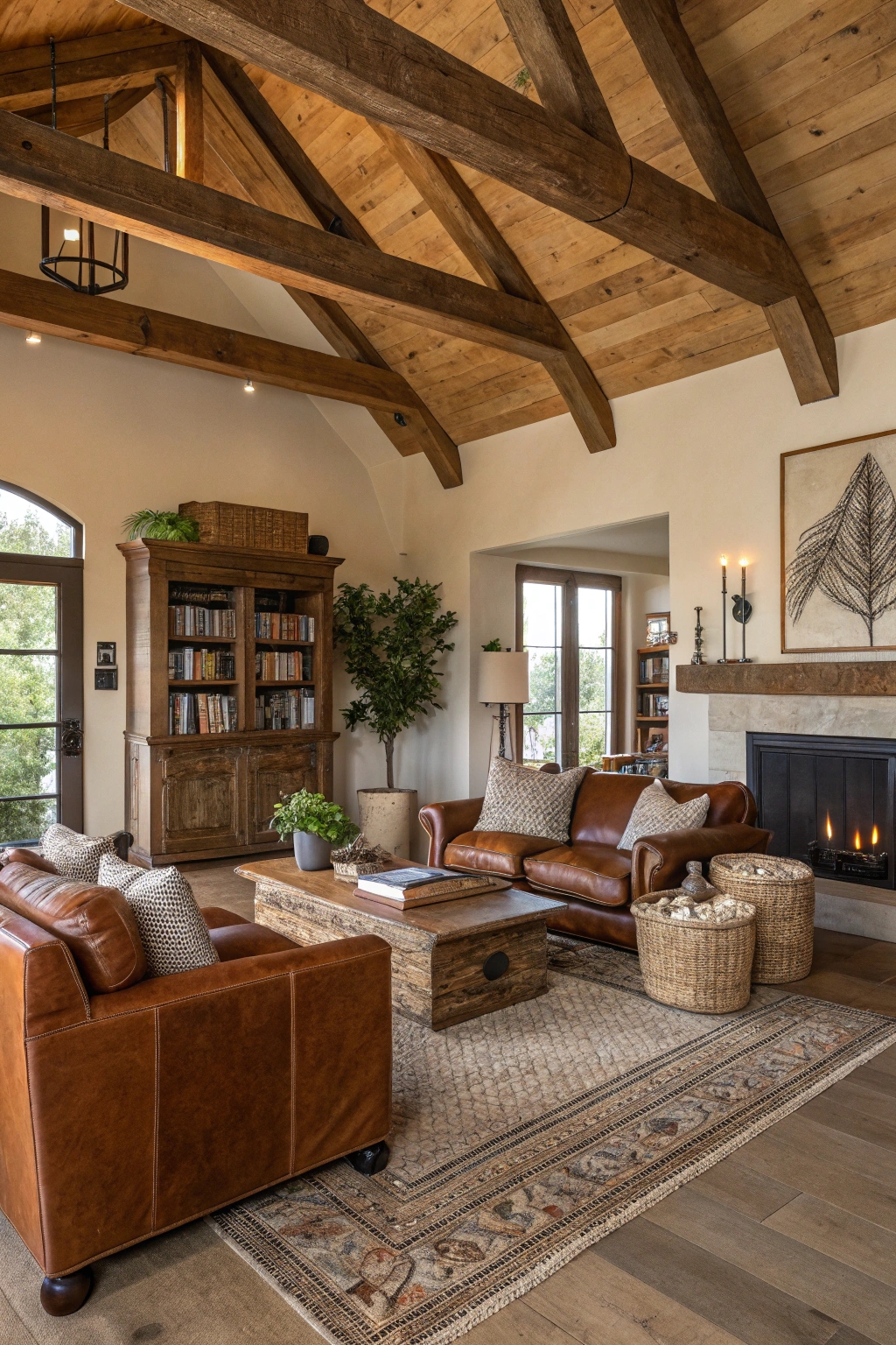 natural wooden ceiling beams