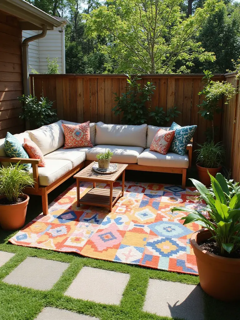 outdoor rugs create zones