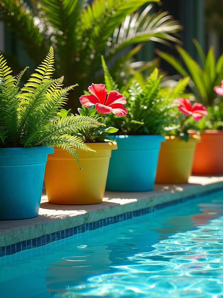 colorful pots for poolside