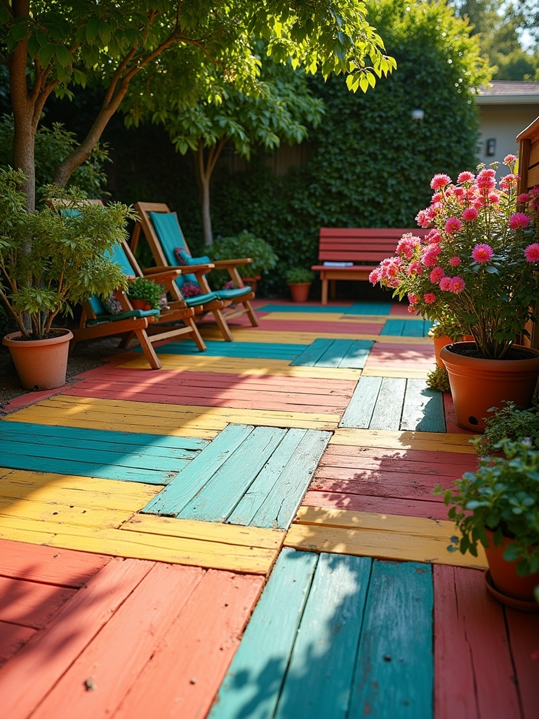 colorful stained pallet deck