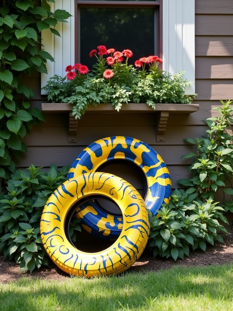 diy colorful tire planter