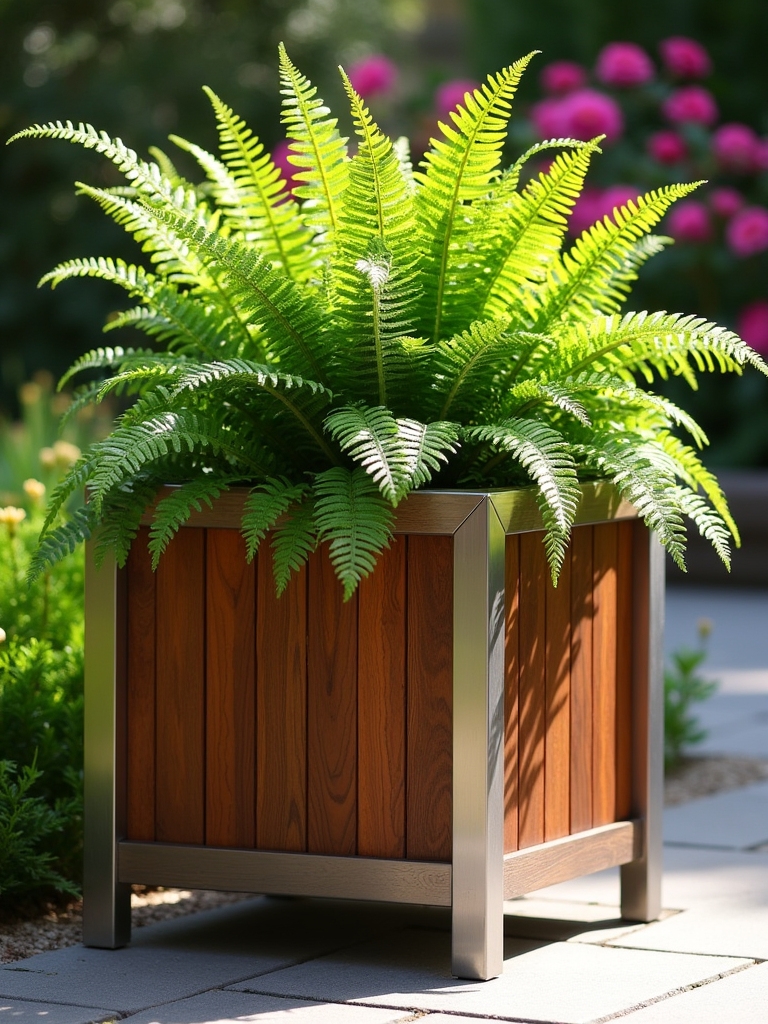 modern wood metal planters