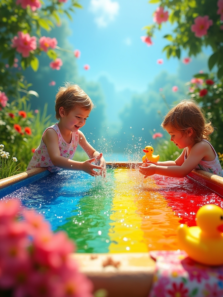 rainbow themed outdoor playtime