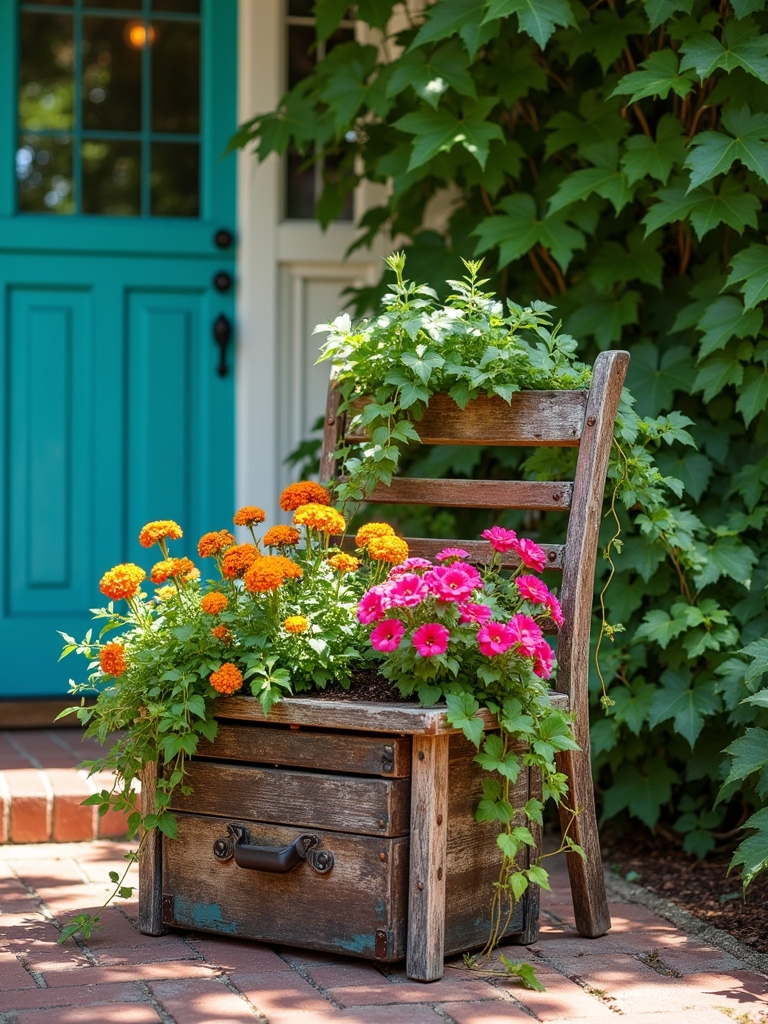 repurposed furniture as planters