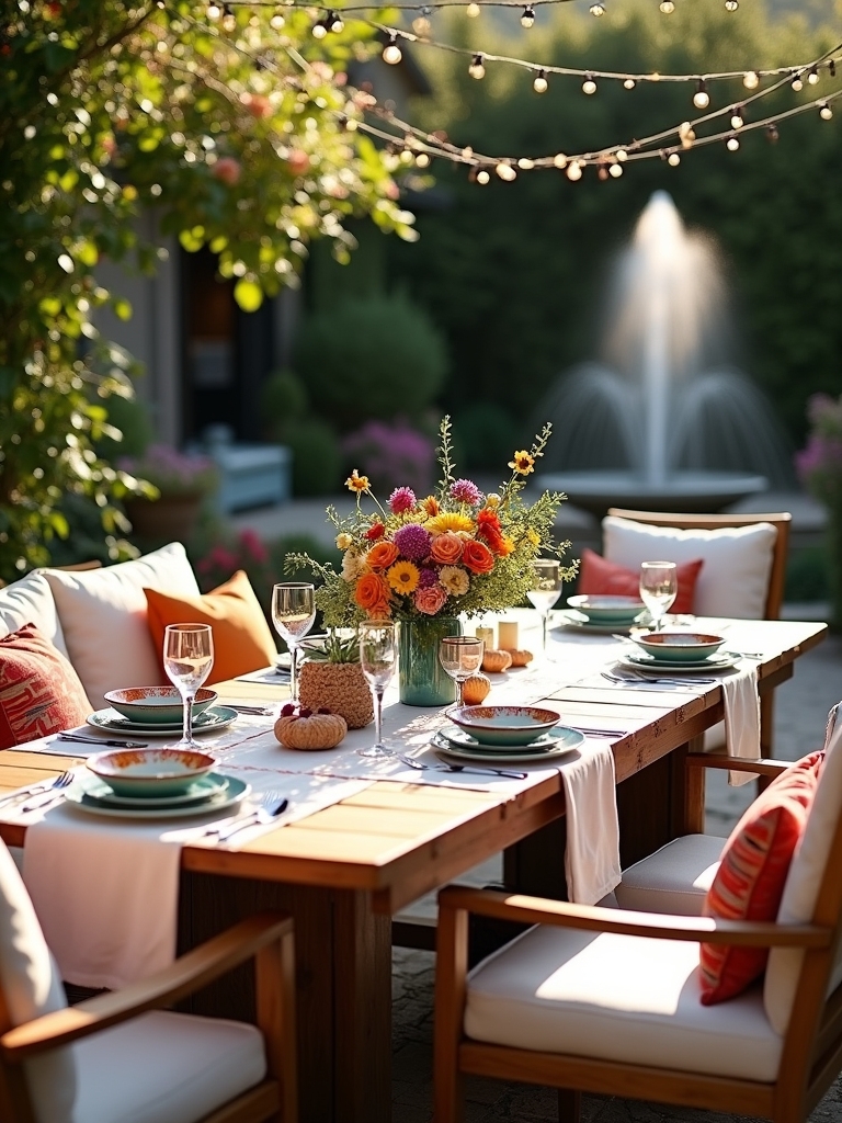 rustic dining under string lights