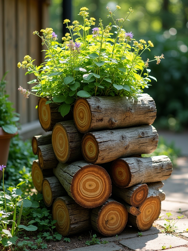 rustic space saving log planters