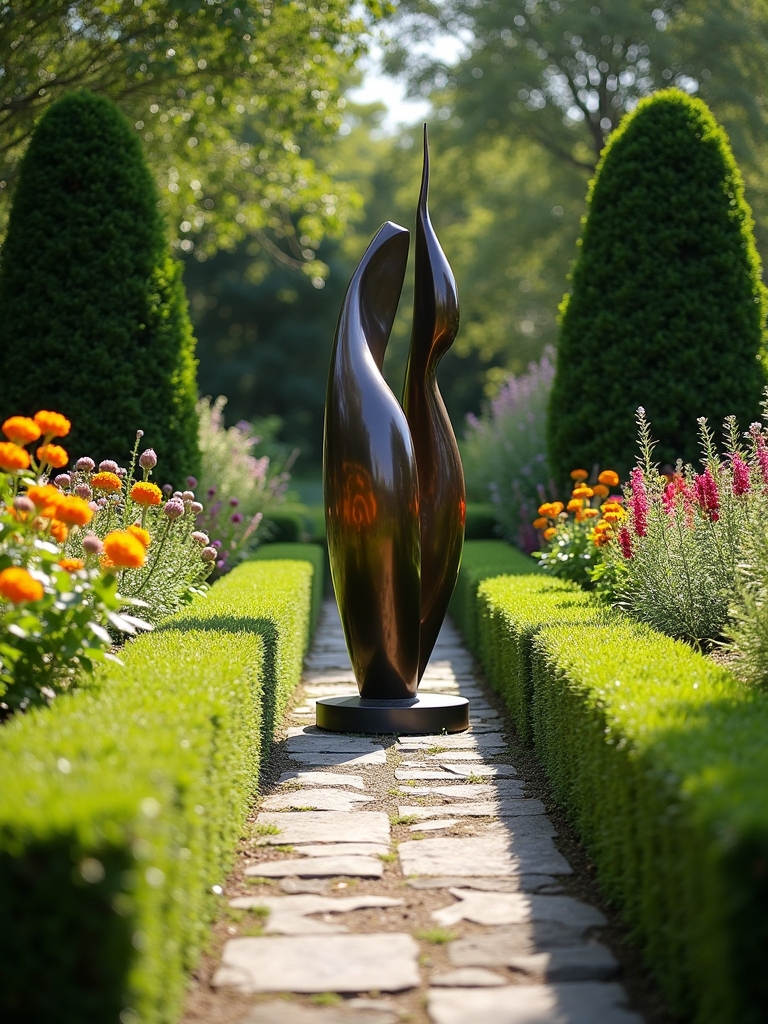 sculpture enhances landscape focal point
