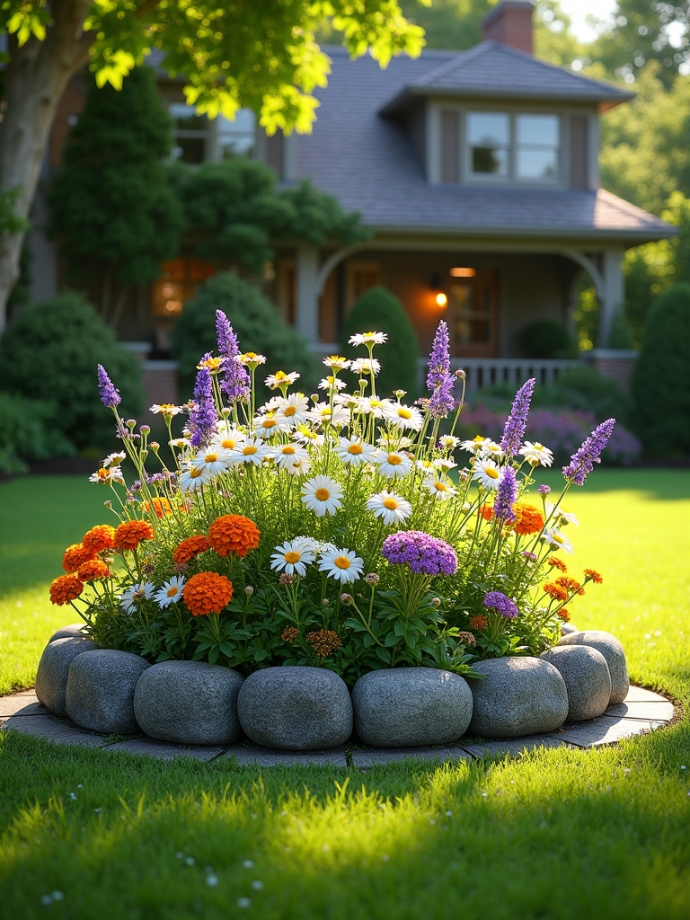 stone circle flower bed