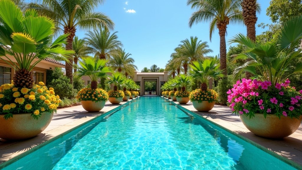 tropical poolside planter ideas