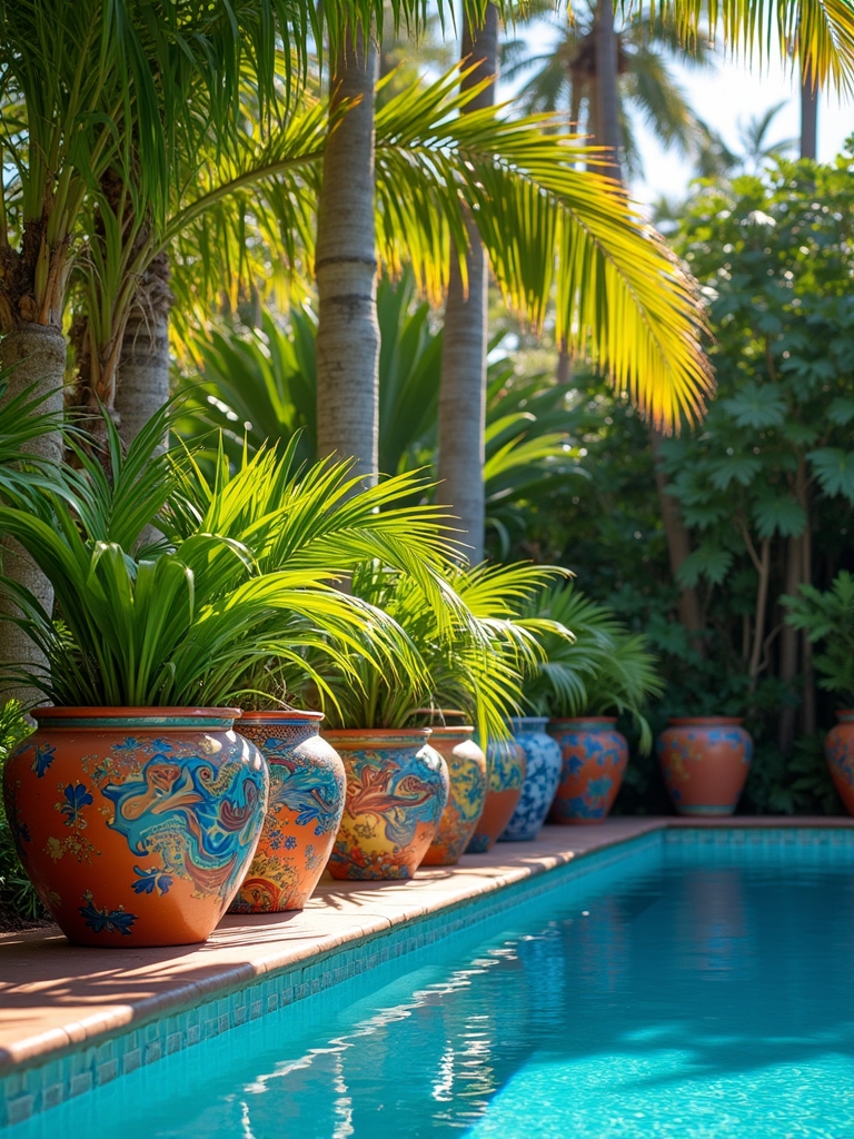 vibrant ceramic pool decor