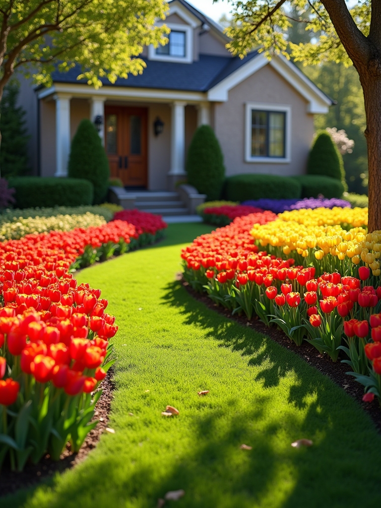 vibrant color blocked flower bed