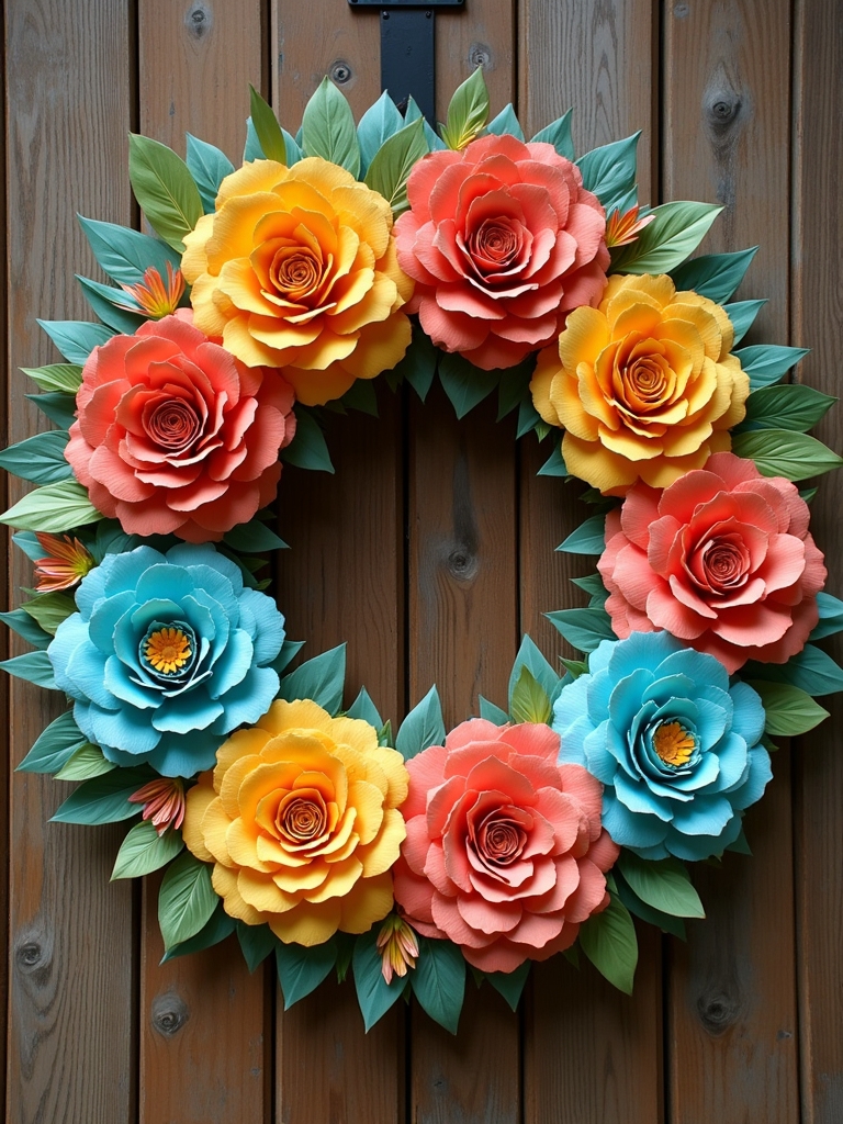 vibrant paper flower wreath