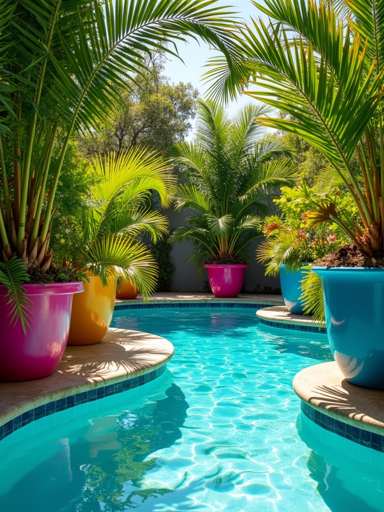 vibrant pool area planters