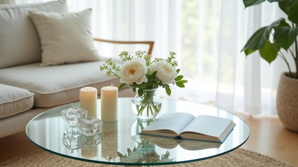 airy glass coffee table decor