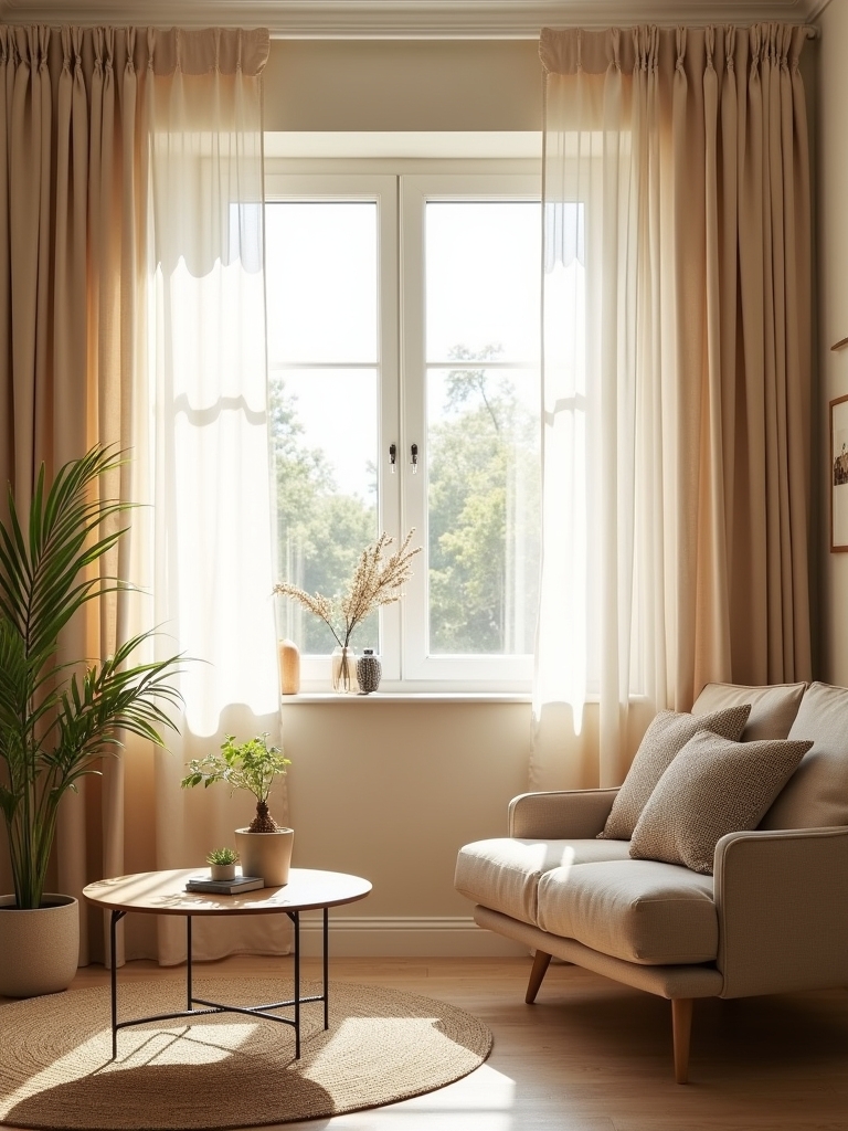 beige curtains enhance small spaces