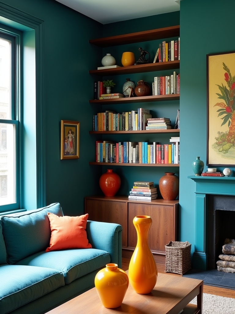 bold bookshelf color accents