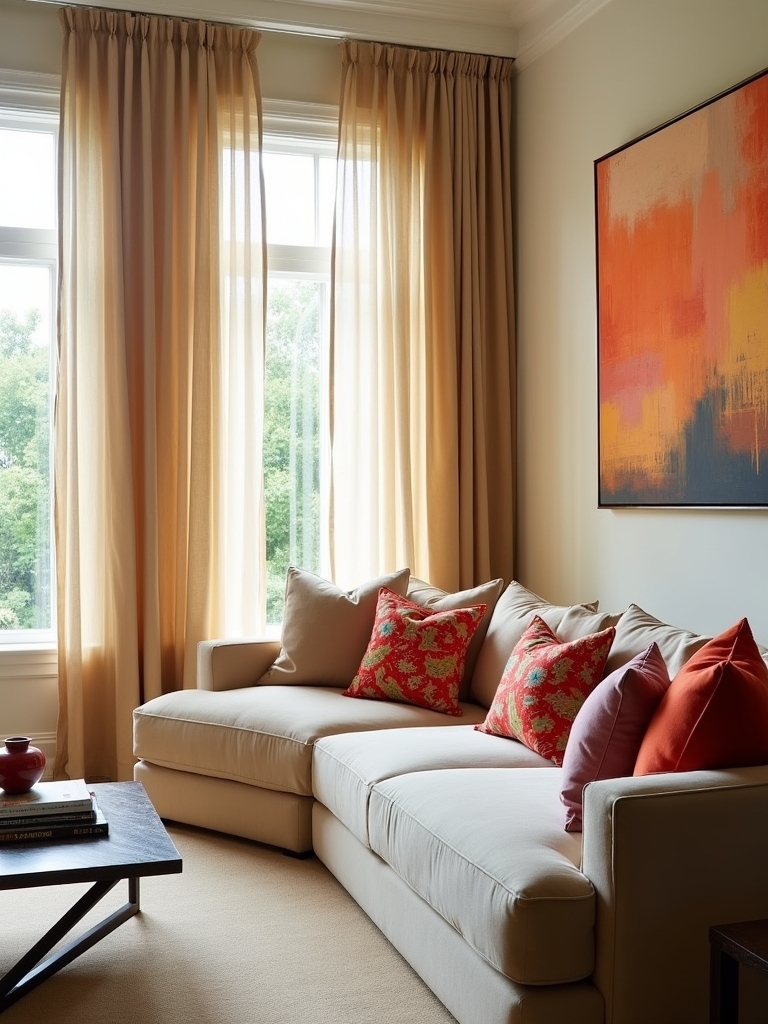 bold patterned beige curtains