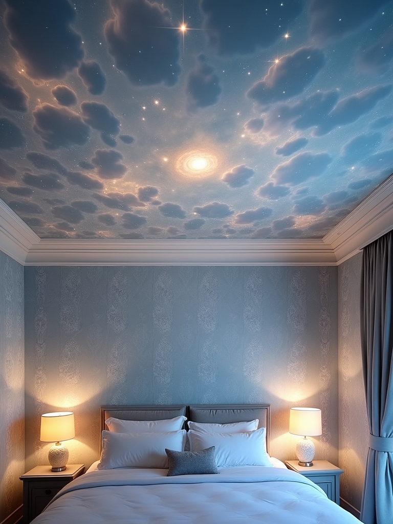bold patterned ceiling wallpaper