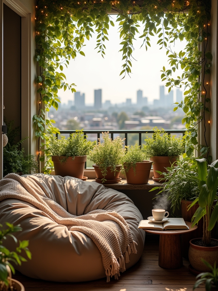 cozy balcony reading nook