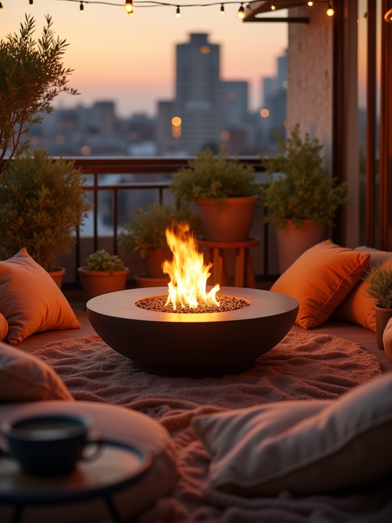 cozy compact balcony fire pit