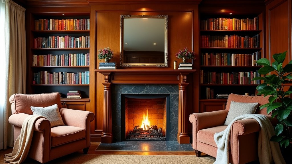 cozy fireplace bookshelf designs