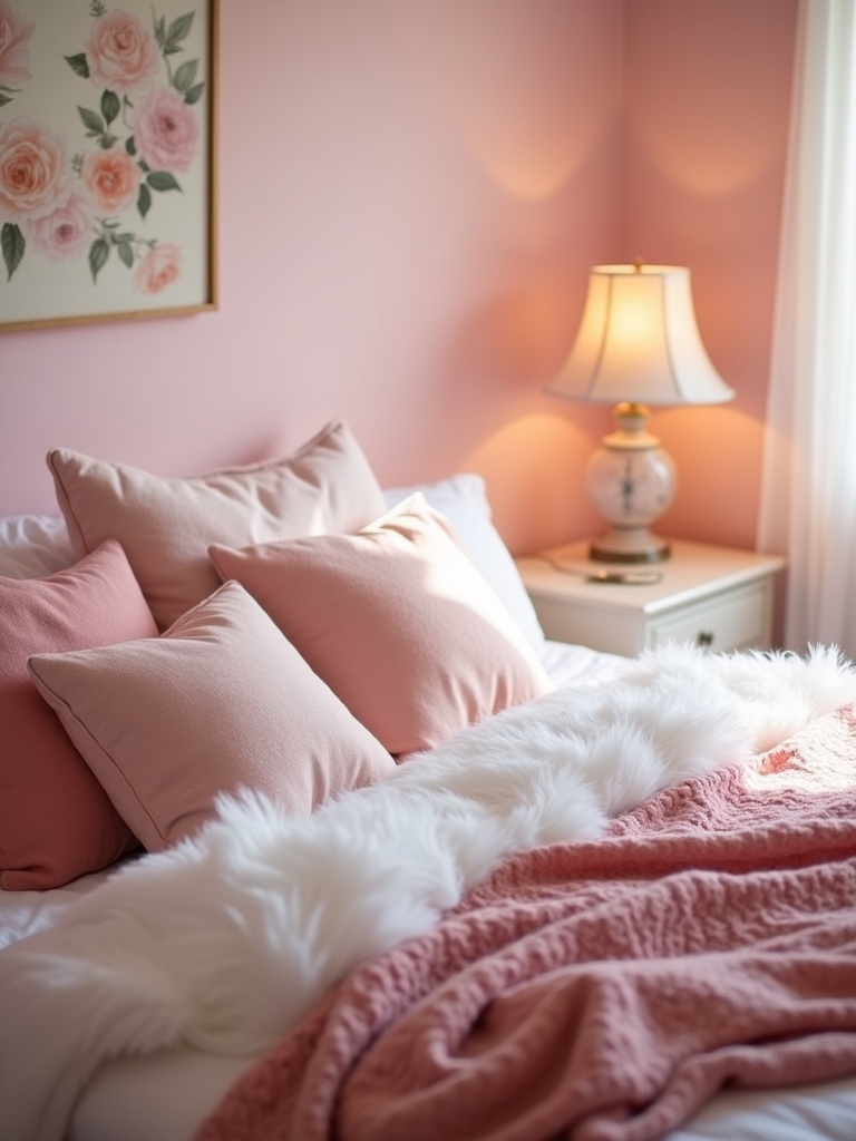 cozy pink textiles enhance comfort